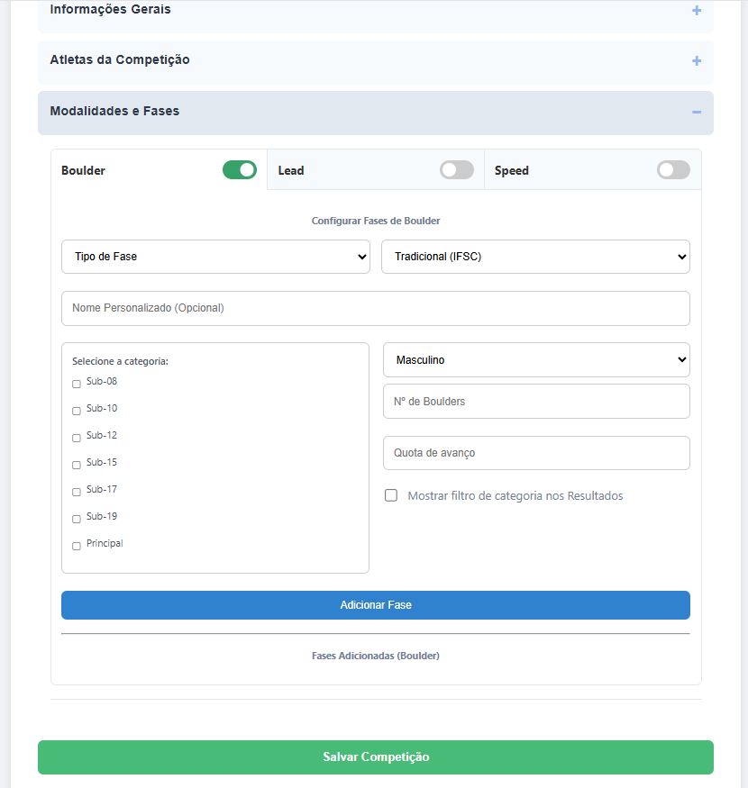 Configuração de Modalidade